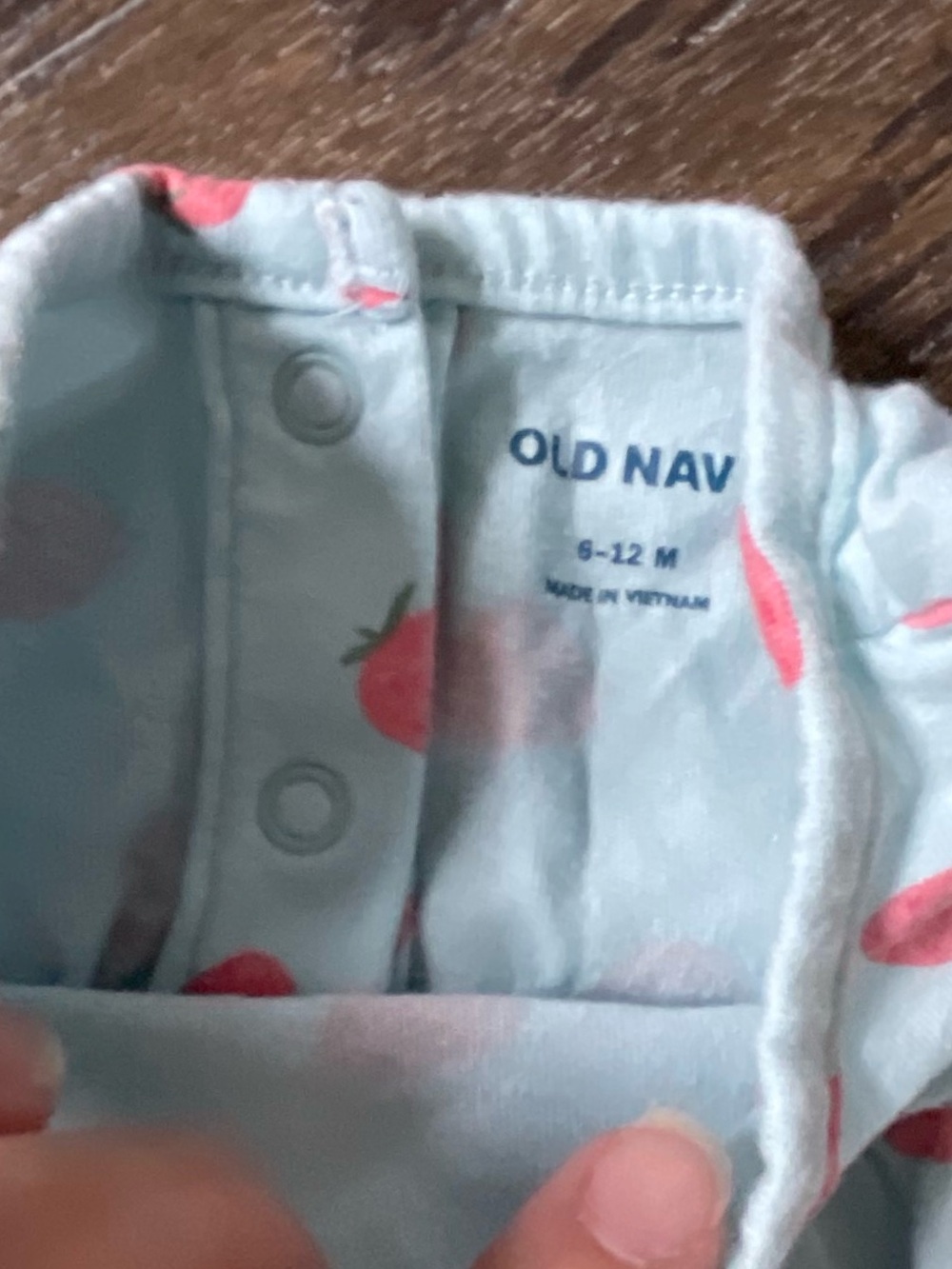 Old Navy Blue Baby Romper with Pink Strawberry Print - Picture 2 of 2